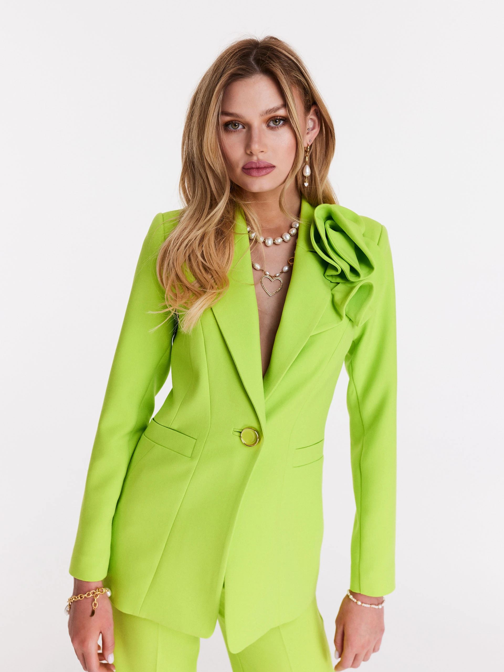 Green jacket with rose