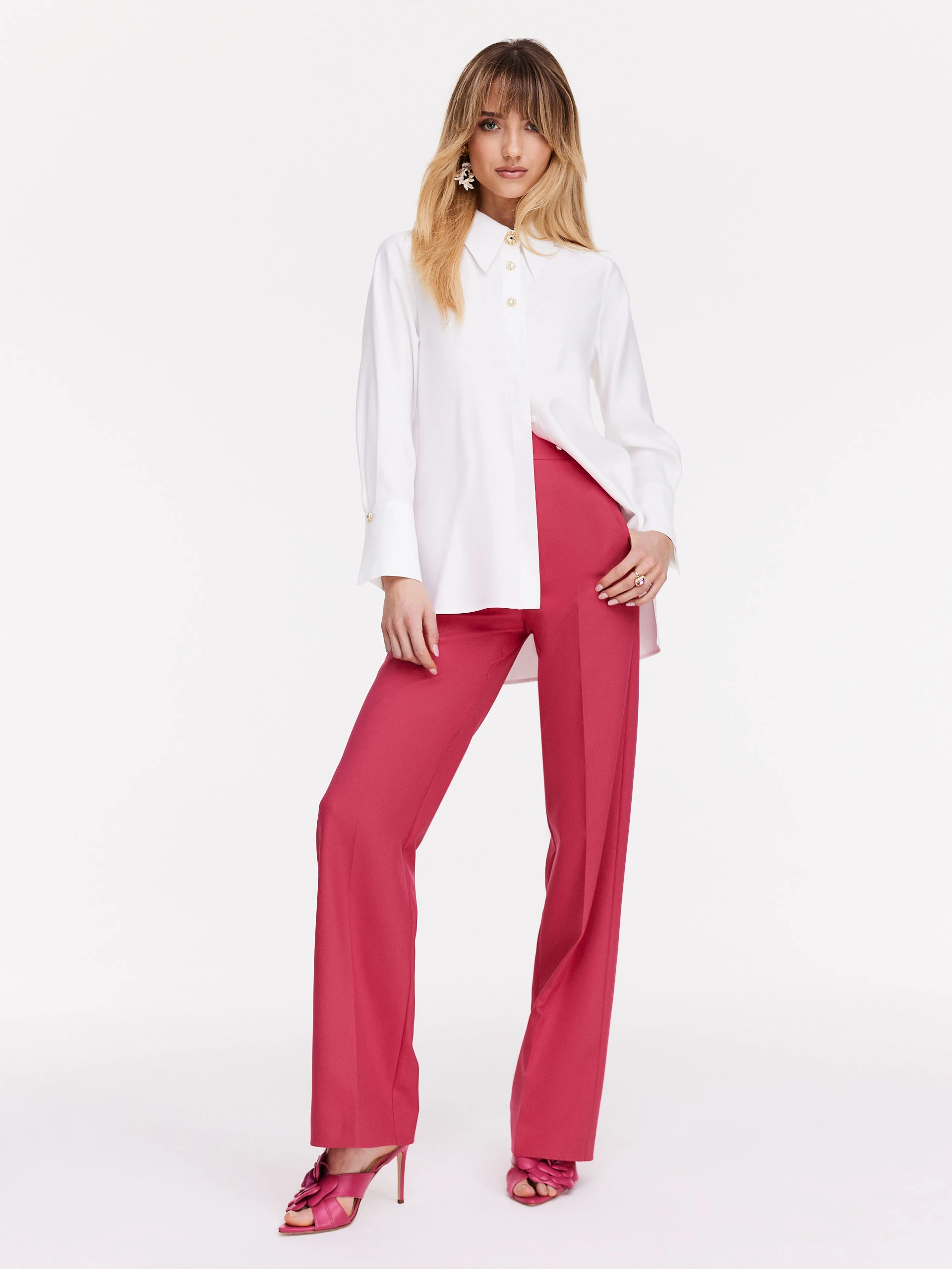 Elegant white shirt with jeweled buttons