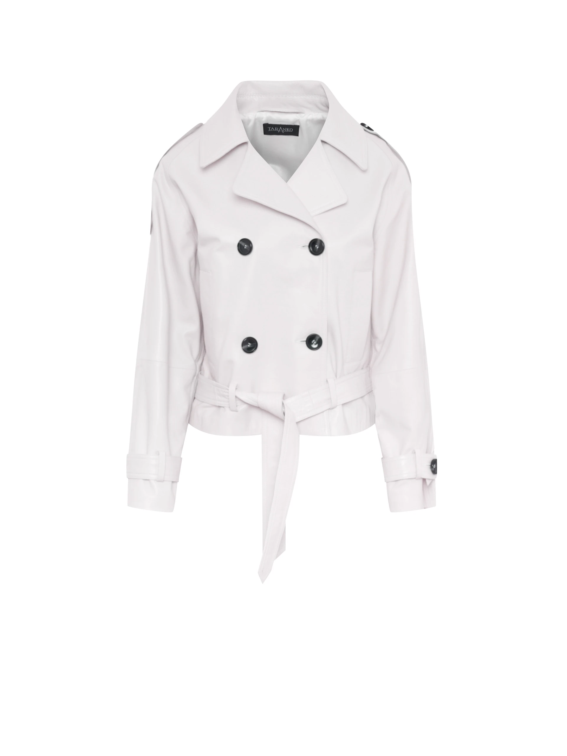 Cream double-breasted leather jacket
