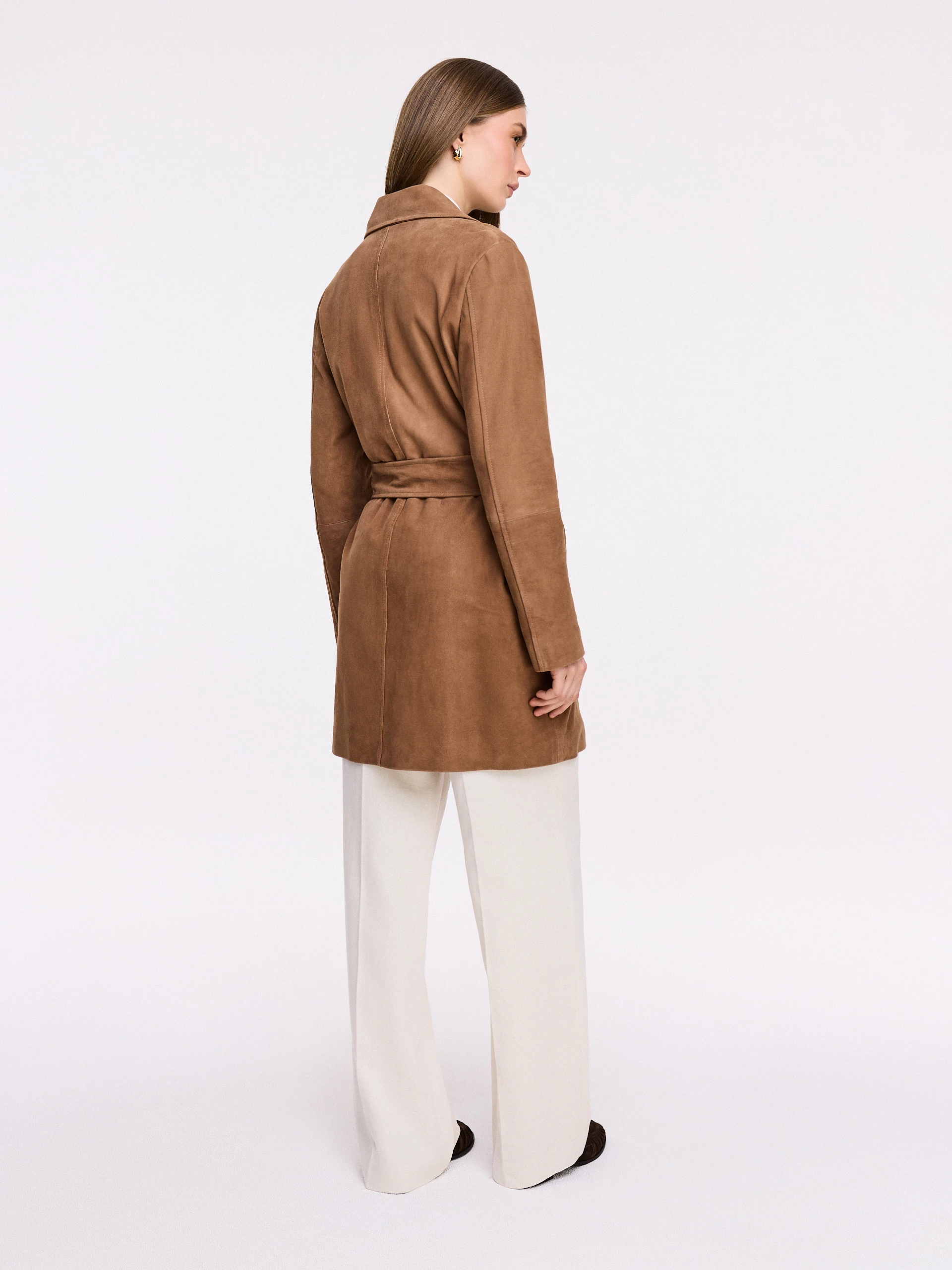 Short caramel suede coat