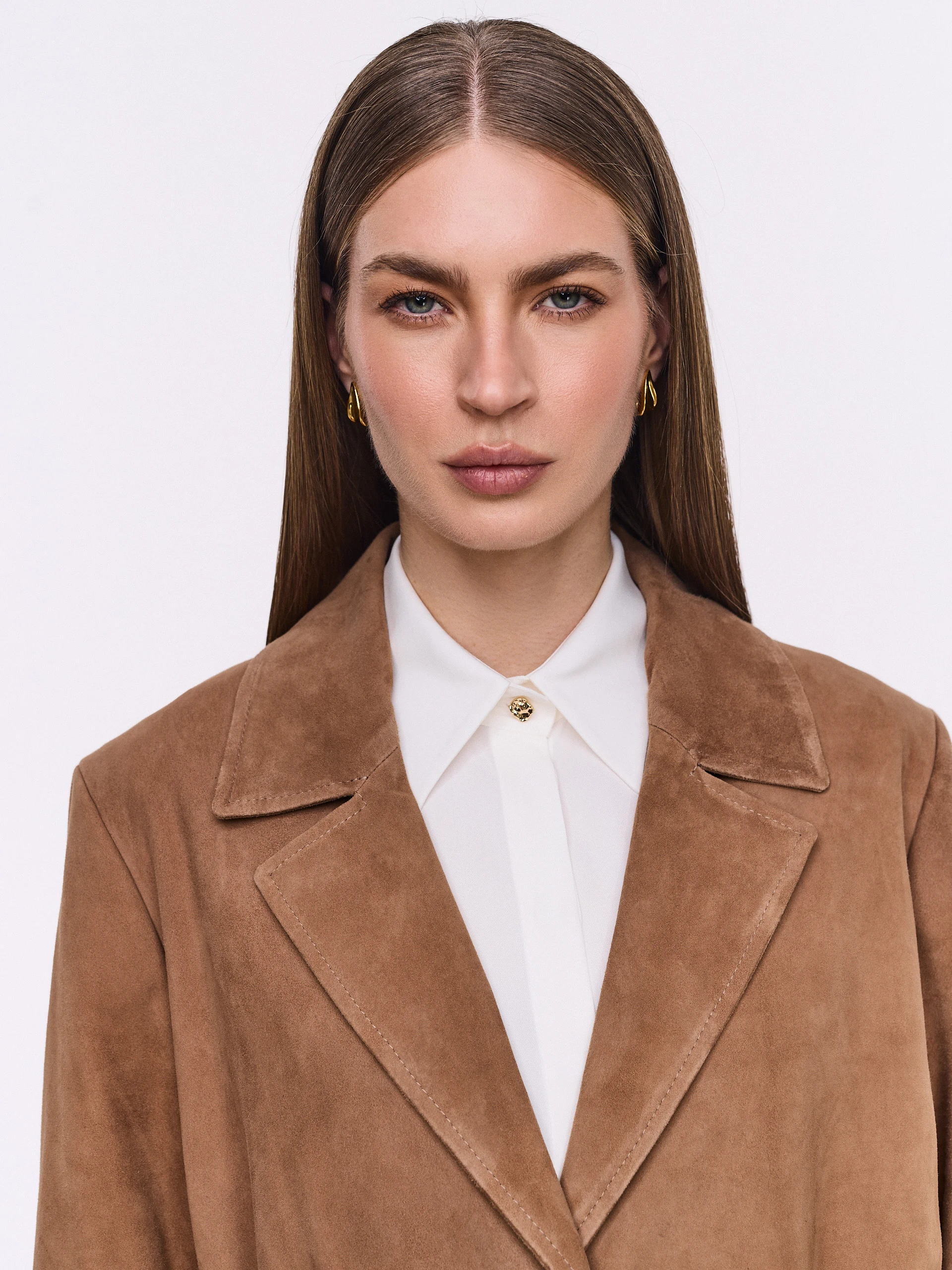 Short caramel suede coat