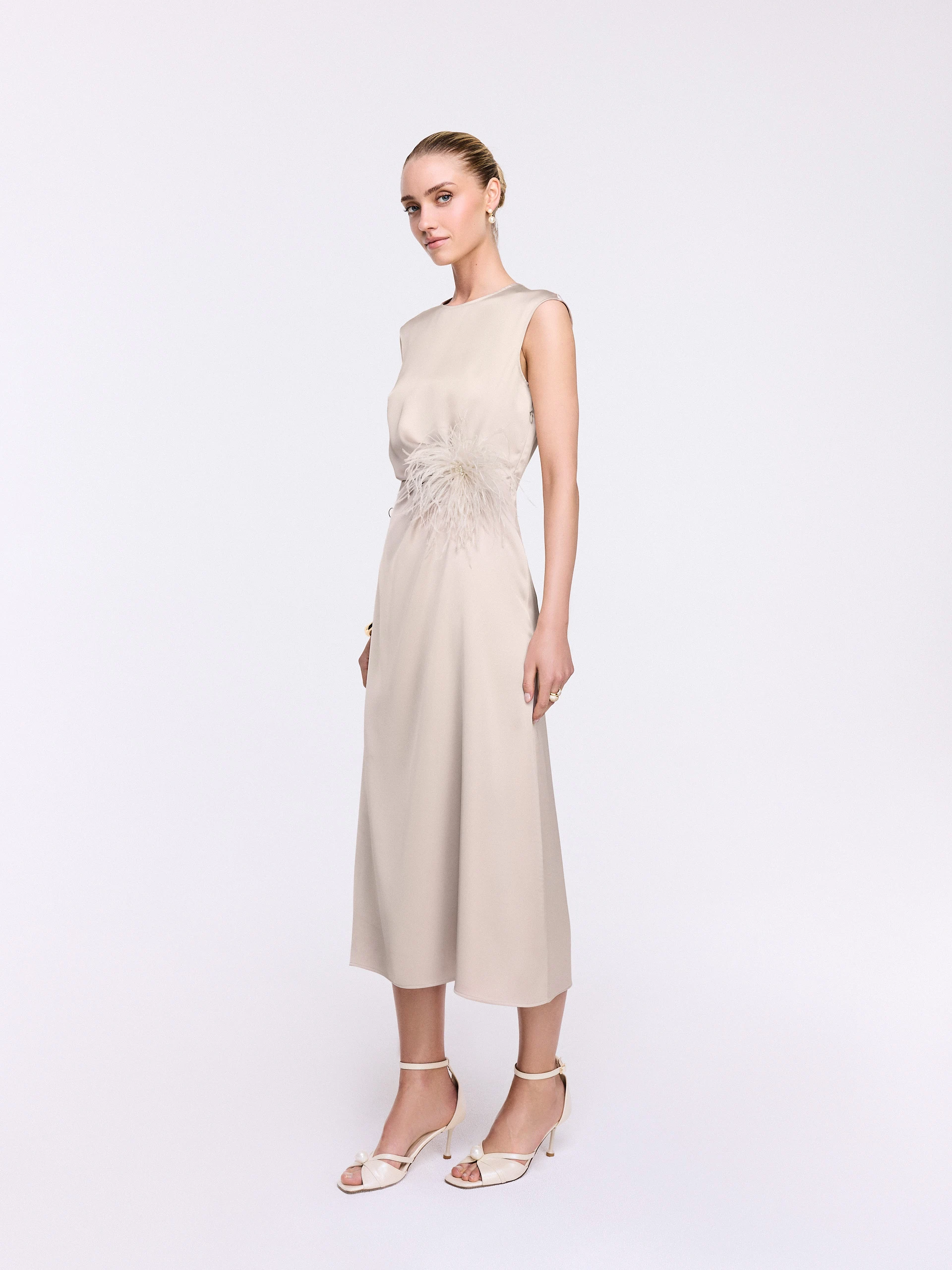 sachin and babi light blue dress Oh Polly Satin Midi Dress in Champagne/ Brand New main image 1