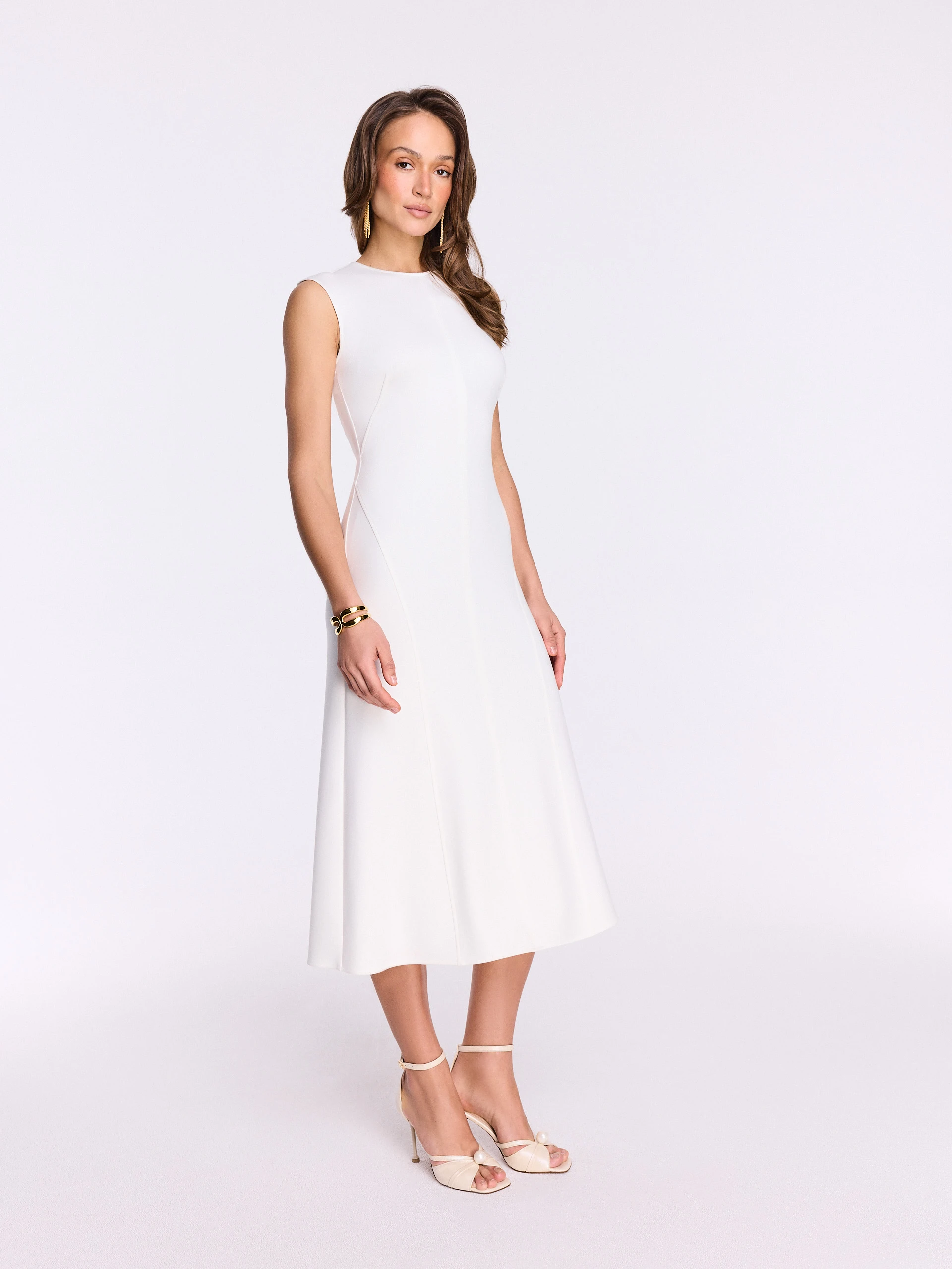 White midi dress with flared hem