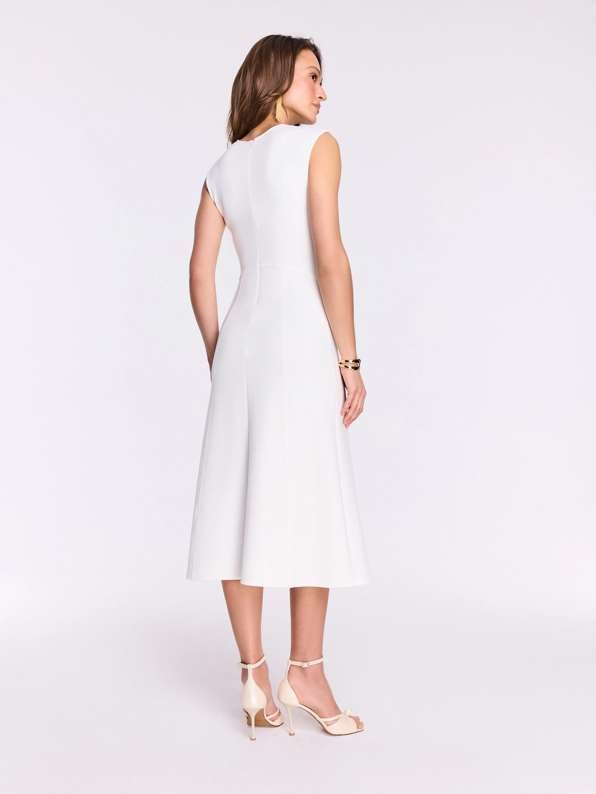 White midi dress with flared hem