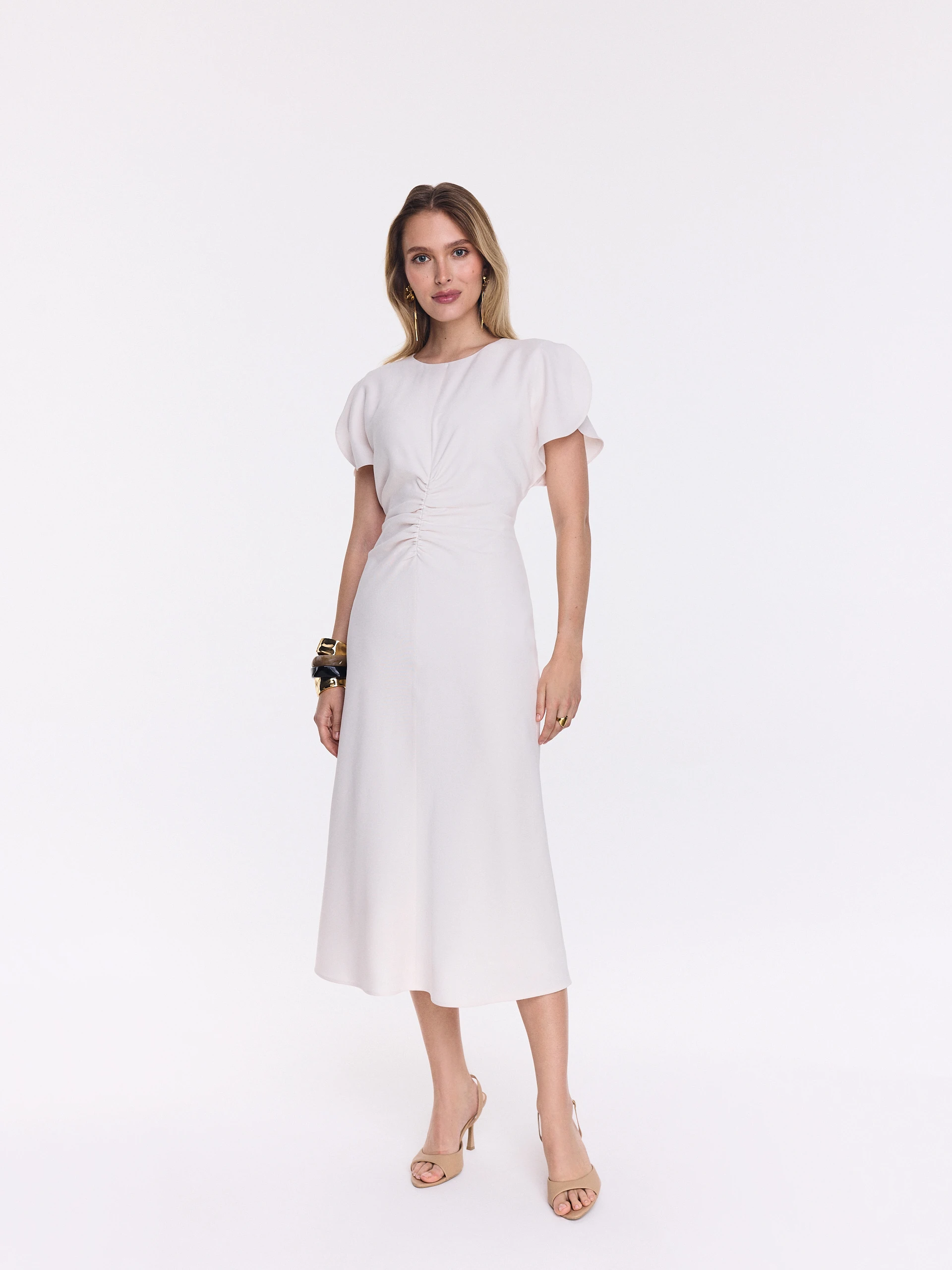 White midi dress with puff sleeves