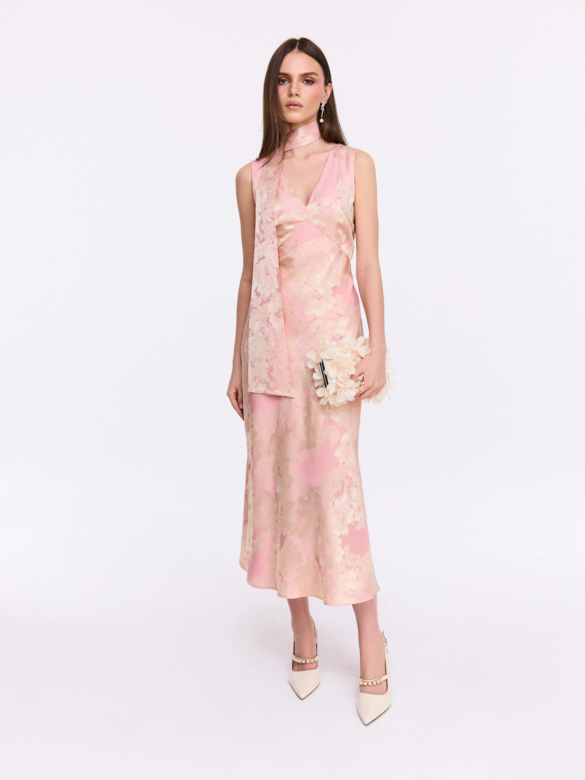 Pink midi dress with light flowers