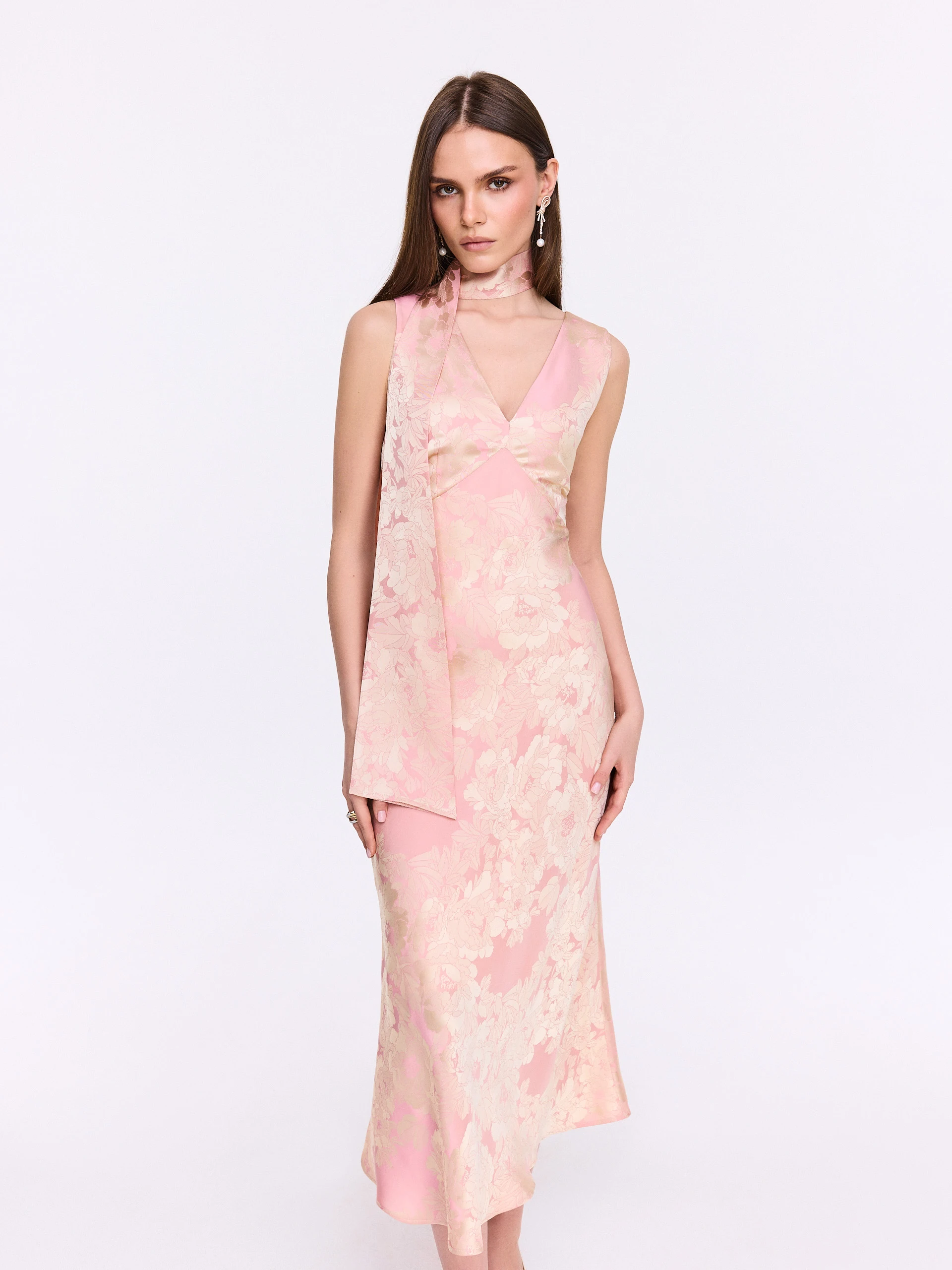 Pink midi dress with light flowers
