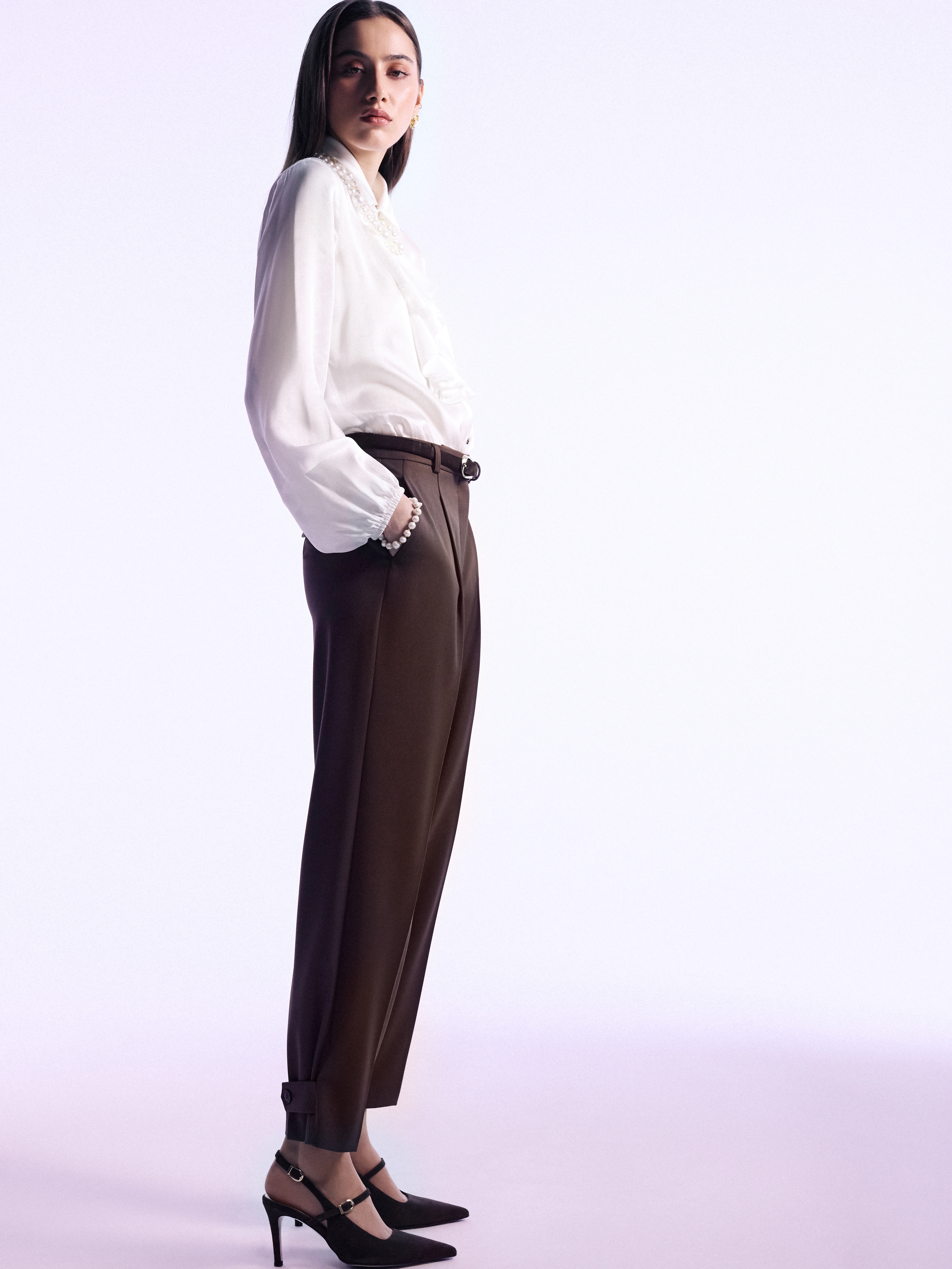 Brown high-waisted suit pants
