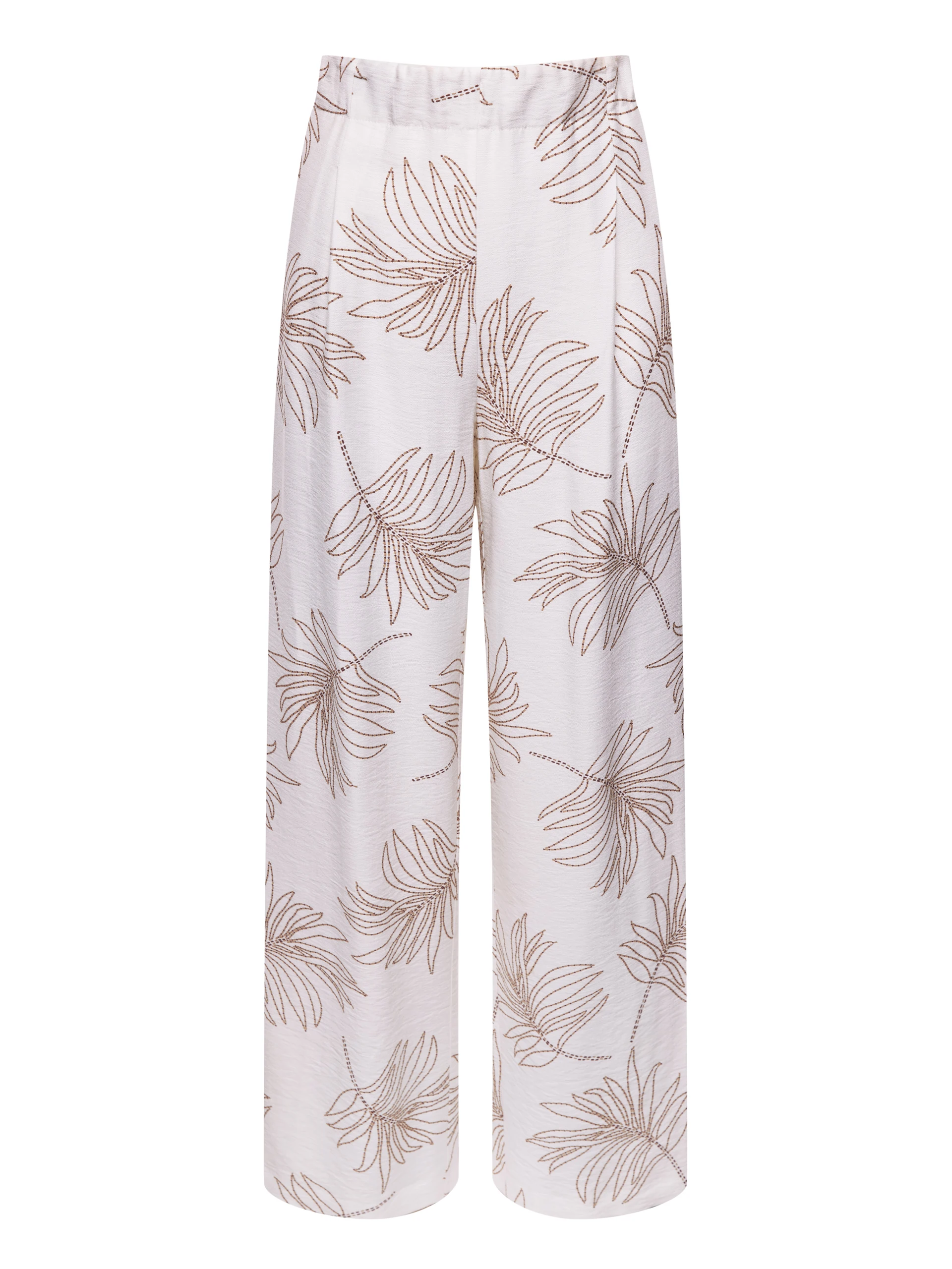 White wide-leg pants with a floral print