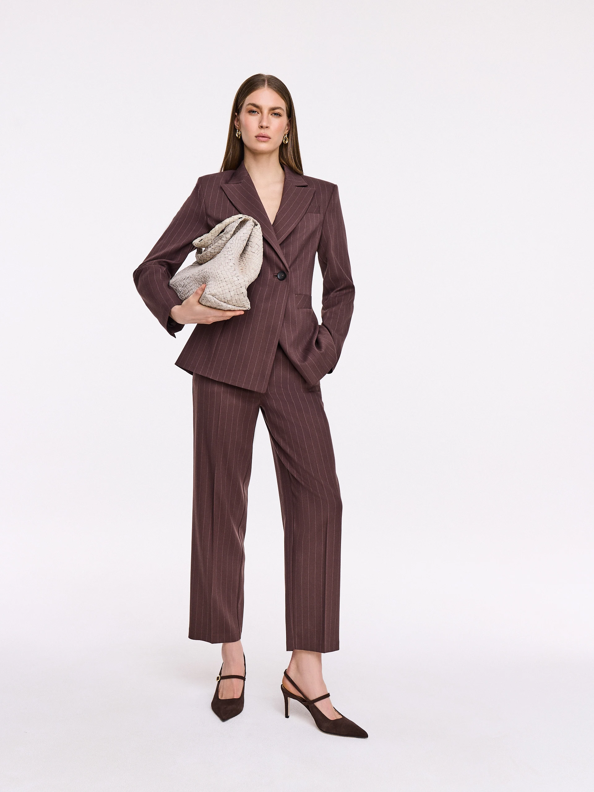 Brown wide-leg suit pants