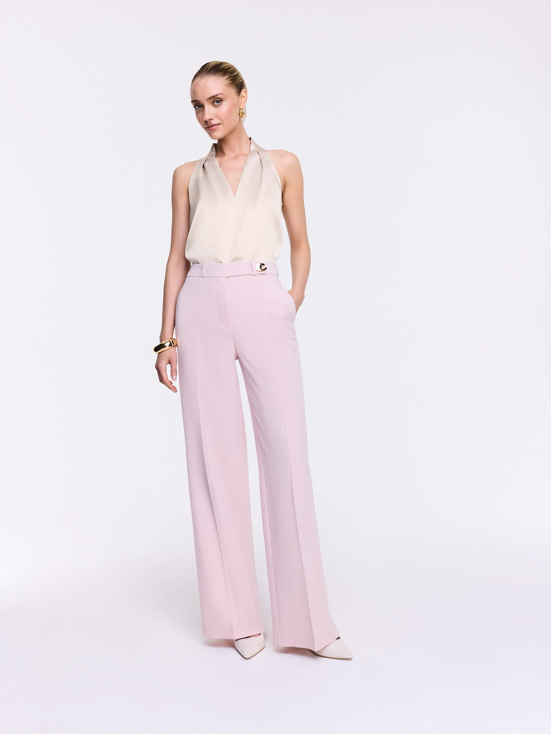 Pink High-Waisted Straight-Leg Trousers