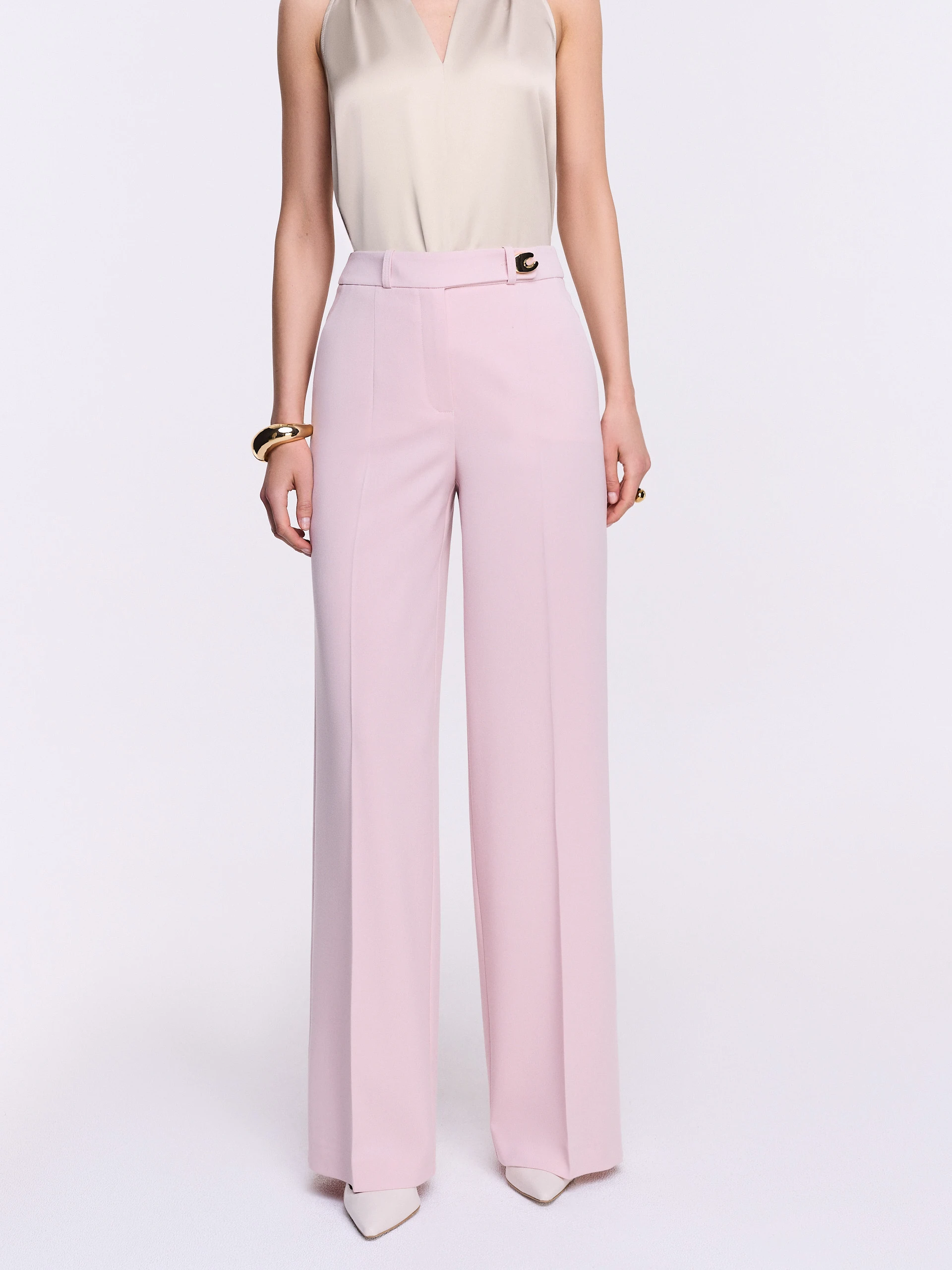 Pink High-Waisted Straight-Leg Trousers