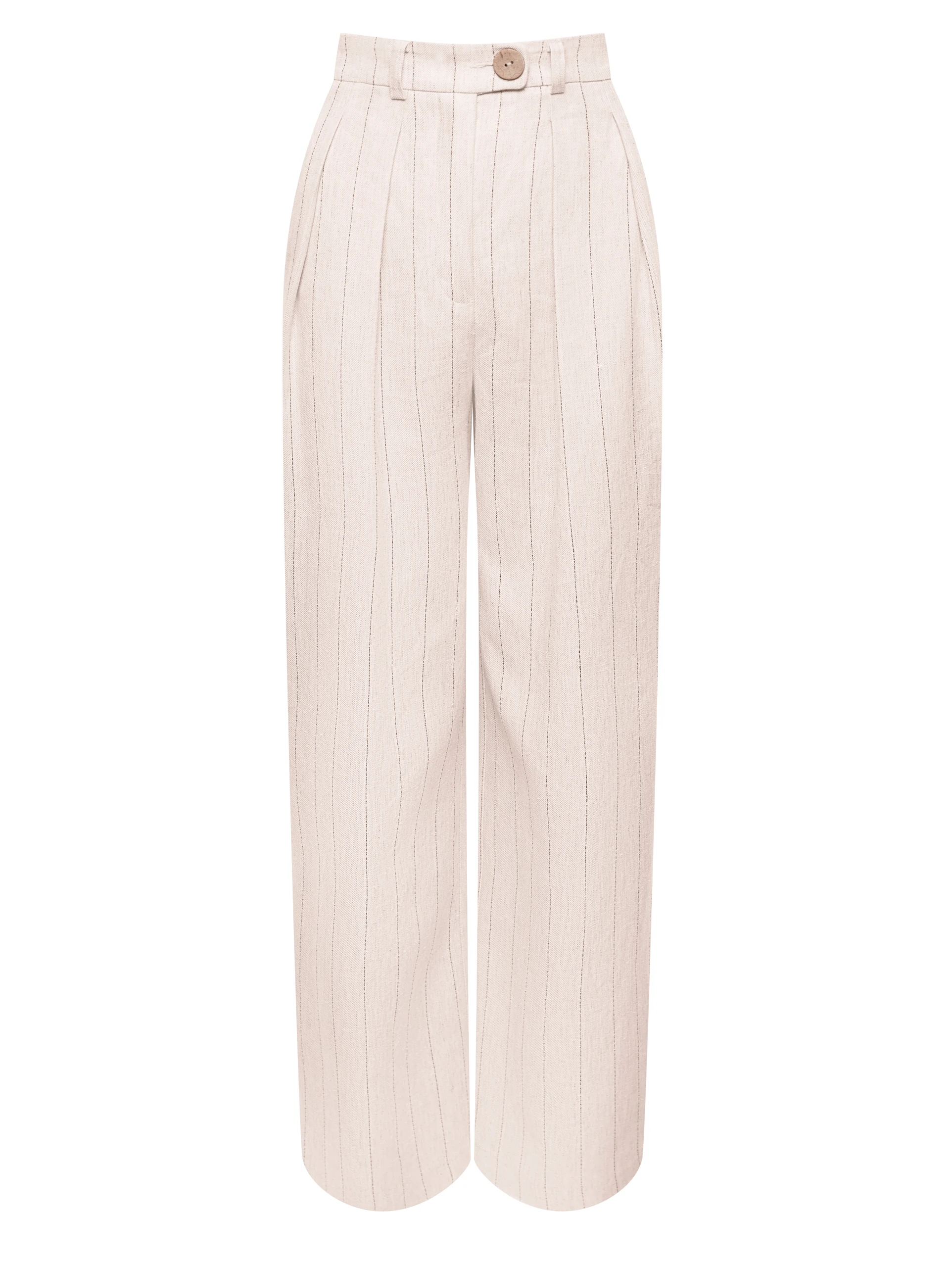 Light beige high-waisted ribbed trousers