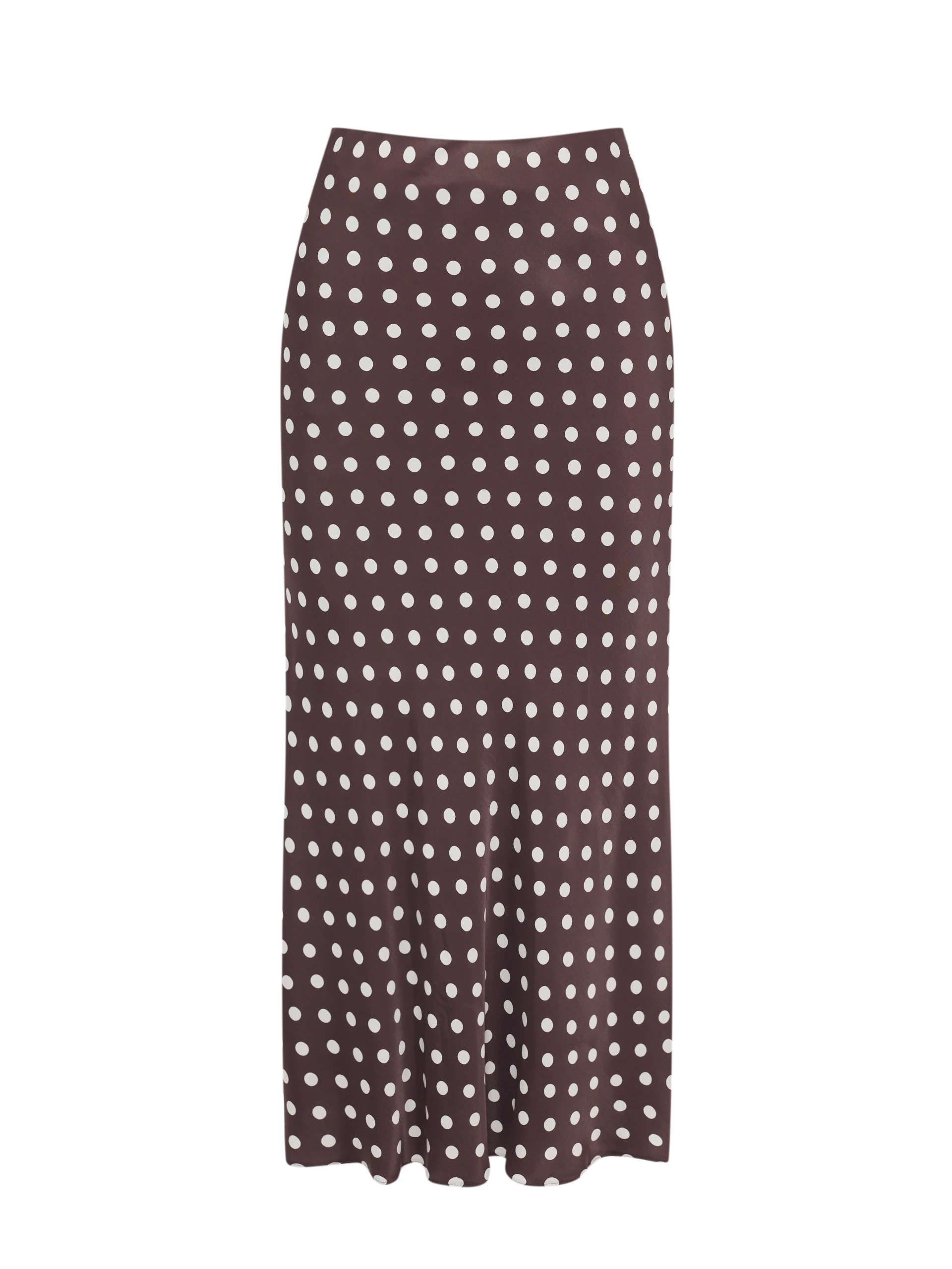 Brown midi skirt with polka dots made of satin viscose