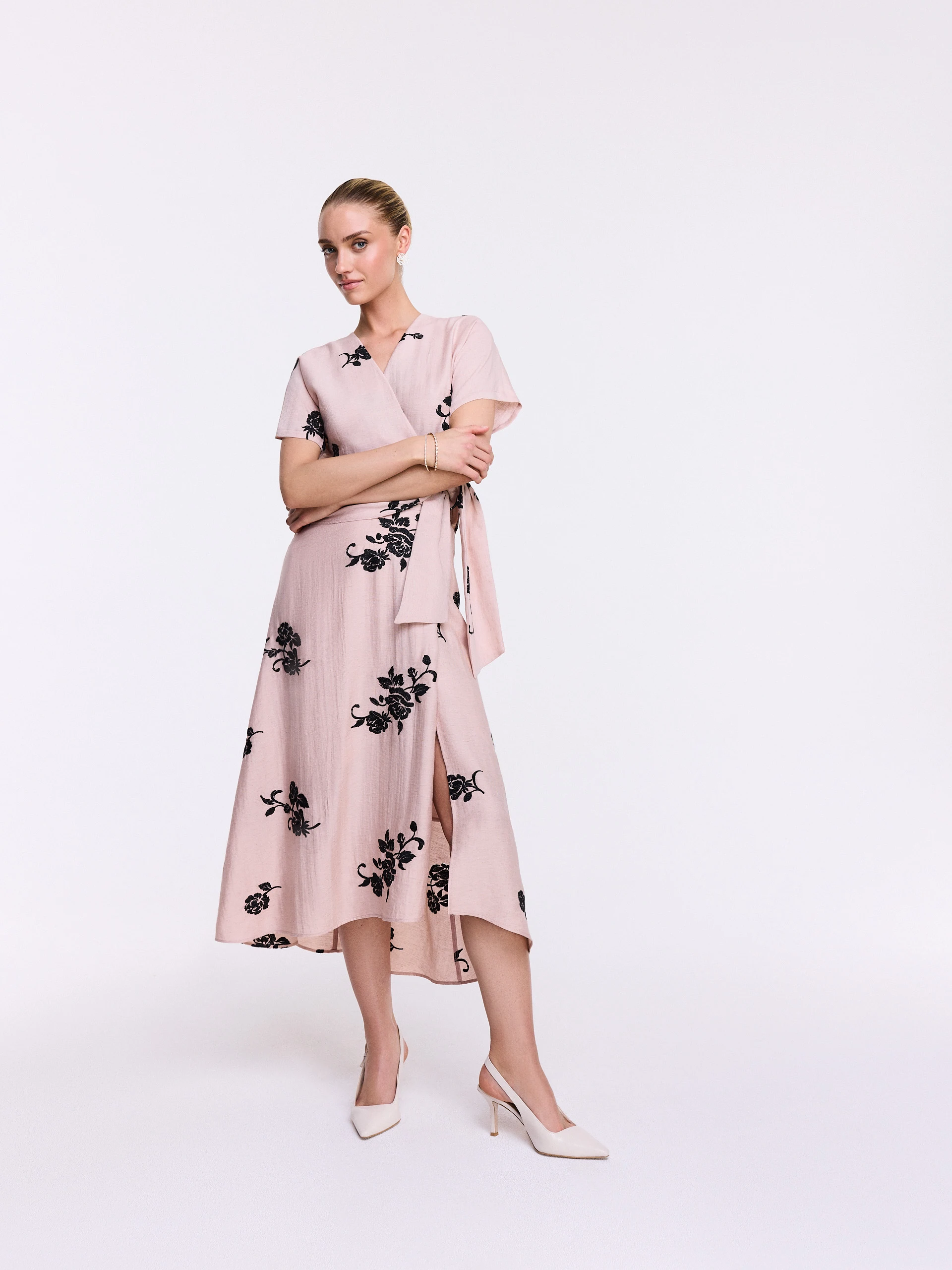 Powder Pink Floral Midi Skirt