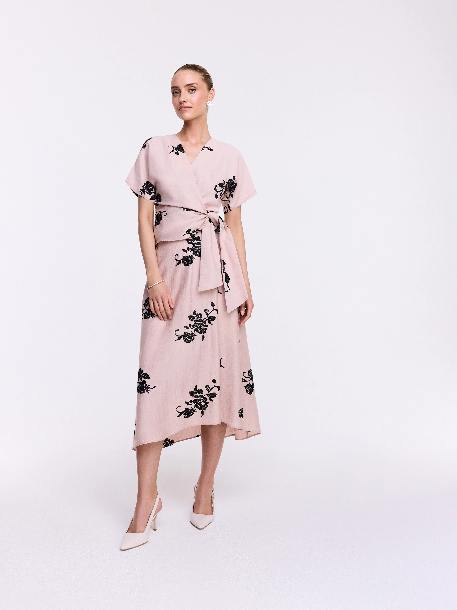 Powder Pink Floral Midi Skirt