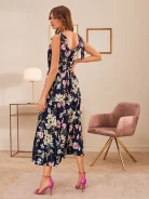 NAVY BLUE FLORAL PATTERN DRESS