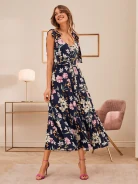 NAVY BLUE FLORAL PATTERN DRESS