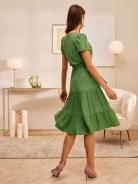 GREEN DRESS WITH ENVELOPE NECKLINE