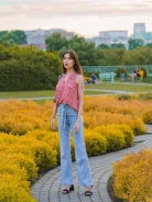 Orange blouse in tiny pattern