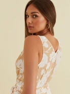 BEIGE DRESS WITH WHITE FLOWER PRINT
