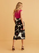 MIDI SKIRT WITH BLACK AND WHITE FLOWERS