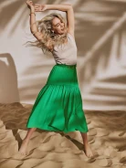 Green flared skirt with ruffles
