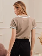 BEIGE BLOUSE WITH V NECKLINE