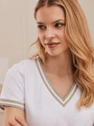 WHITE BLOUSE WITH V NECKLINE