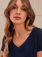 NAVY BLUE BLOUSE WITH V NECKLINE