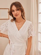 WHITE OPENWORK DRESS WITH ENVELOPE CUT