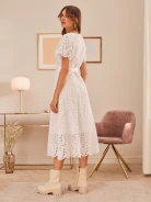 WHITE OPENWORK DRESS WITH ENVELOPE CUT