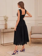 BLACK DRESS WITH OPENWORK TRIM