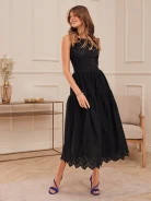BLACK DRESS WITH OPENWORK TRIM