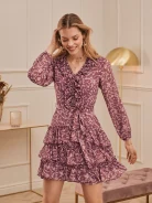PINK DRESS WITH FINE FLORAL PATTERN