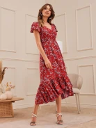 RED DRESS WITH RUFFLE