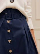 NAVY BLUE MIDI SKIRT WITH PLEATS