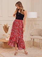 LONG RED SKIRT WITH FLOWERS