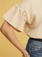 BEIGE BLOUSE WITH PEARLS ON THE SLEEVES