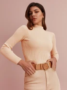 BEIGE MOCK-NECK BACKLESS SWEATER