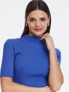 Knitted cornflower sweater with half turtleneck