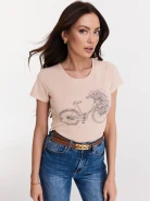 Peach print blouse with bicycle