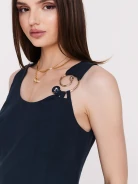 Navy blue minimalist dress with decorative clutch