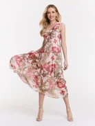 Loose pink dress with floral patterns