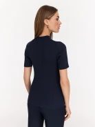Navy blue sweater with floral appliqué