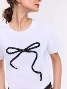 White cotton blouse with short sleeves and bow