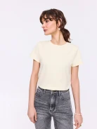 Light yellow short-sleeved T-shirt with a round neckline