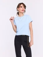 Blue cotton blouse with short sleeves