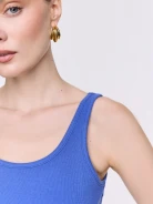 Sapphire-blue ribbed cotton top