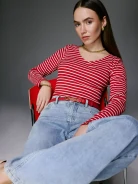 Red striped long-sleeved blouse